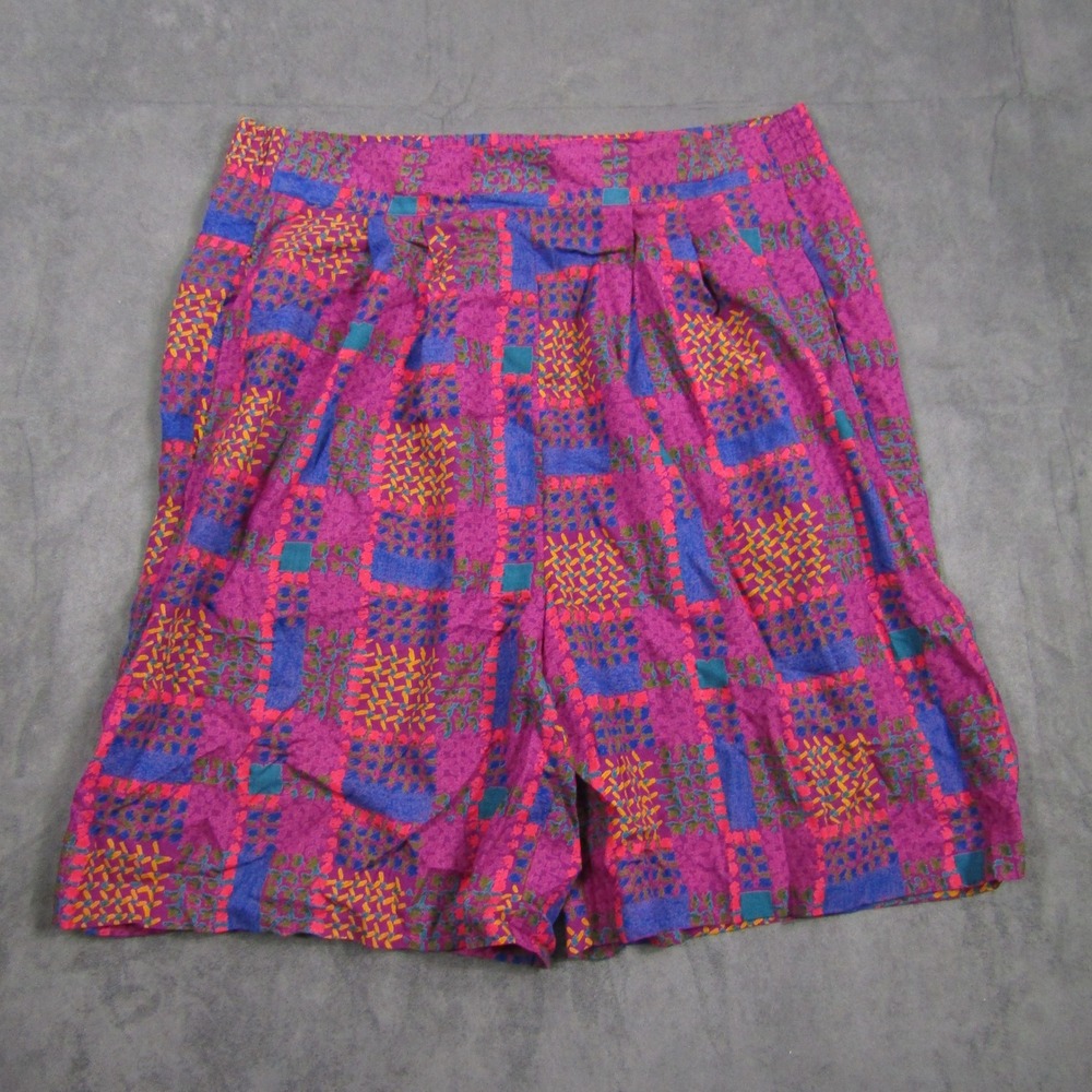 Jason Roberts Shorts Women Medium Purple Pink Geometric Floral Rayon Vintage